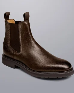 Outlet Charles Tyrwhitt Rubber Sole Grain Leather Chelsea Boots - Chocolate Brown