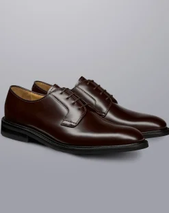 Sale Charles Tyrwhitt Rubber Sole High Shine Leather Derby Shoes - Dark Chocolate