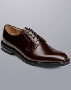 Sale Charles Tyrwhitt Rubber Sole High Shine Leather Derby Shoes - Dark Chocolate