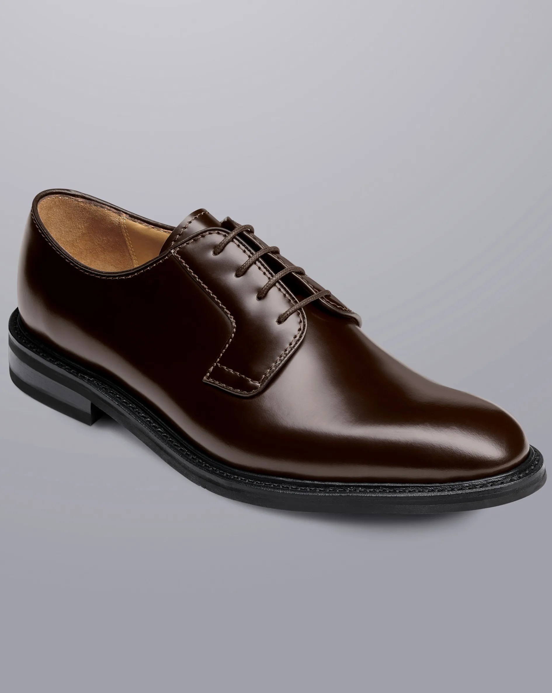 Sale Charles Tyrwhitt Rubber Sole High Shine Leather Derby Shoes - Dark Chocolate