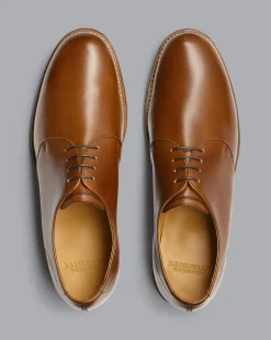 Cheap Charles Tyrwhitt Rubber Sole Leather Derby Shoes - Dark Tan