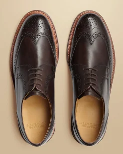 Flash Sale Charles Tyrwhitt Rubber Sole Leather Derby Brogue Shoes - Dark Chocolate