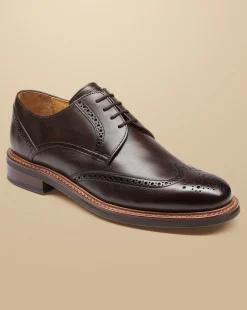 Flash Sale Charles Tyrwhitt Rubber Sole Leather Derby Brogue Shoes - Dark Chocolate