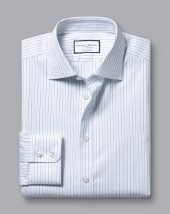 Cheap Charles Tyrwhitt Semi-Spread Collar Cotton Shadow Stripe Shirt - Blue Royal