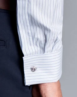 Cheap Charles Tyrwhitt Semi-Spread Collar Cotton Shadow Stripe Shirt - Blue Royal