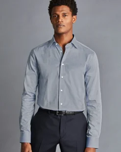 Best Charles Tyrwhitt Semi-Spread Collar Egyptian Cotton Hampton Weave Shirt - Steel Blue