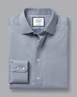 Best Charles Tyrwhitt Semi-Spread Collar Egyptian Cotton Hampton Weave Shirt - Steel Blue