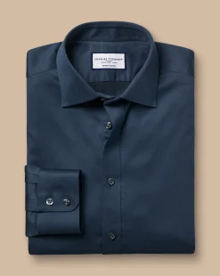 Cheap Charles Tyrwhitt Semi-Spread Collar Egyptian Cotton Windsor Weave Shirt - Steel Blue