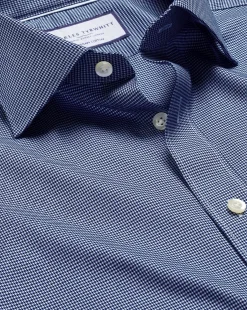 Outlet Charles Tyrwhitt Semi-Spread Collar Egyptian Cotton Puppytooth Shirt - Blue Royal