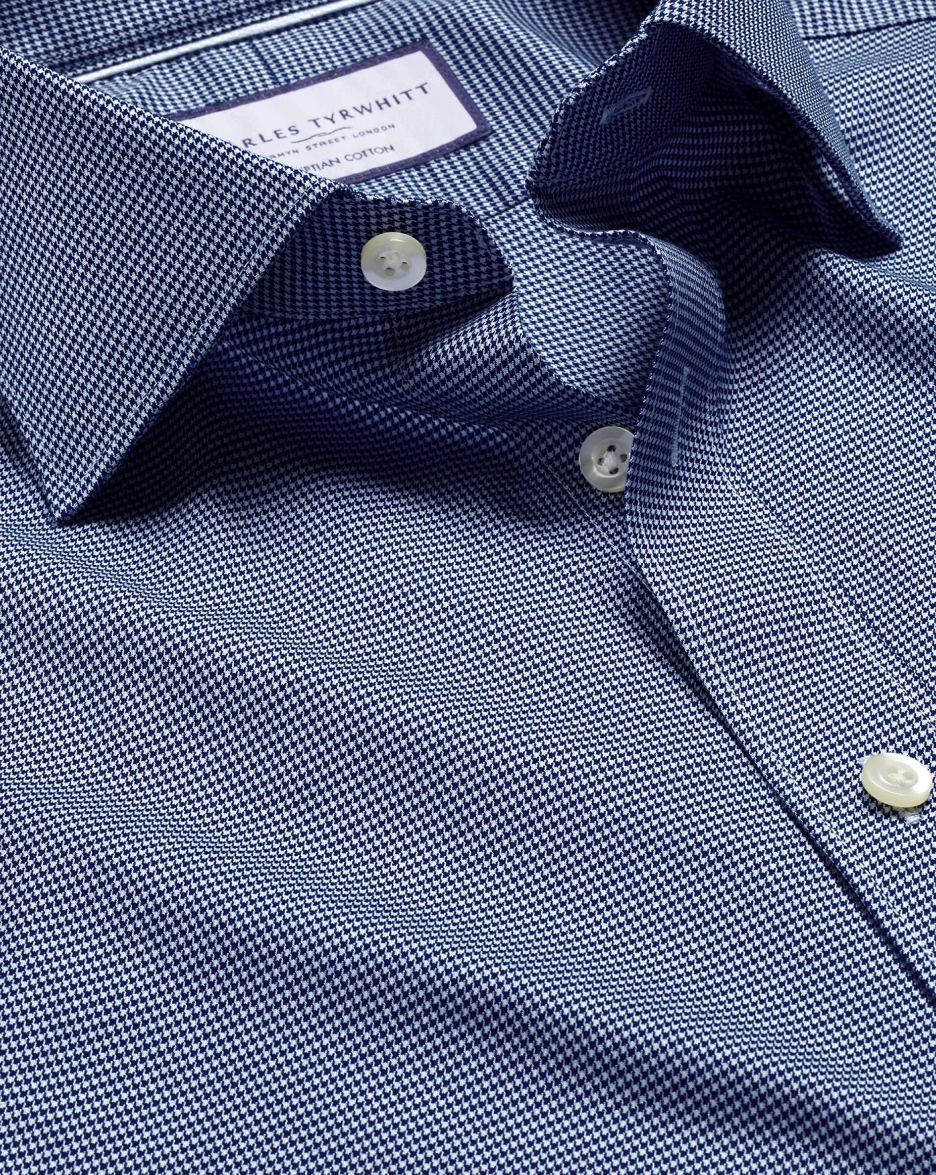 Outlet Charles Tyrwhitt Semi-Spread Collar Egyptian Cotton Puppytooth Shirt - Blue Royal