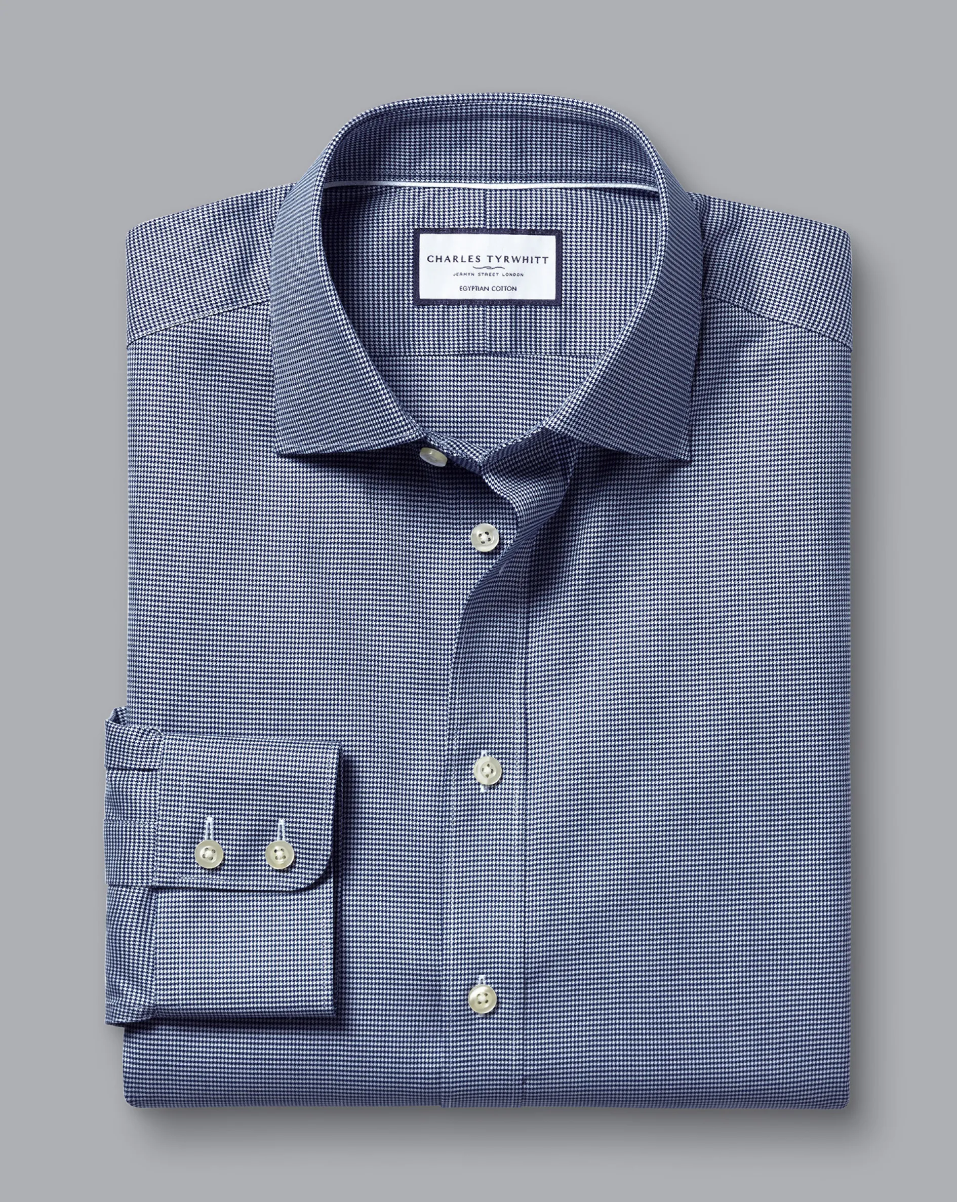 Outlet Charles Tyrwhitt Semi-Spread Collar Egyptian Cotton Puppytooth Shirt - Blue Royal