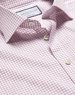 New Charles Tyrwhitt Semi-Spread Collar Egyptian Cotton Check Shirt - Dark Red