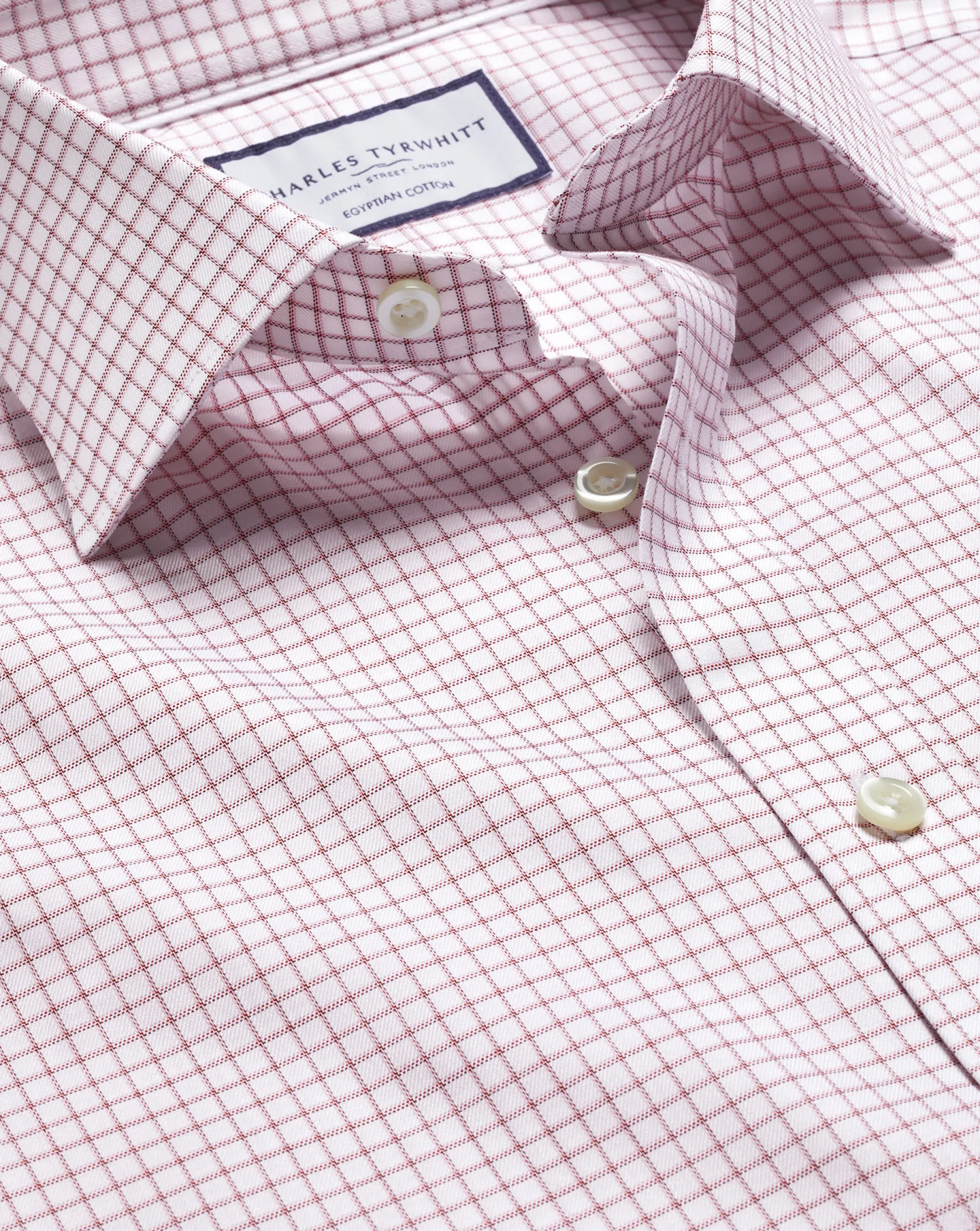 New Charles Tyrwhitt Semi-Spread Collar Egyptian Cotton Check Shirt - Dark Red