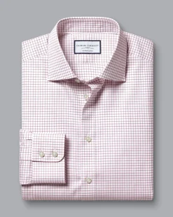 New Charles Tyrwhitt Semi-Spread Collar Egyptian Cotton Check Shirt - Dark Red
