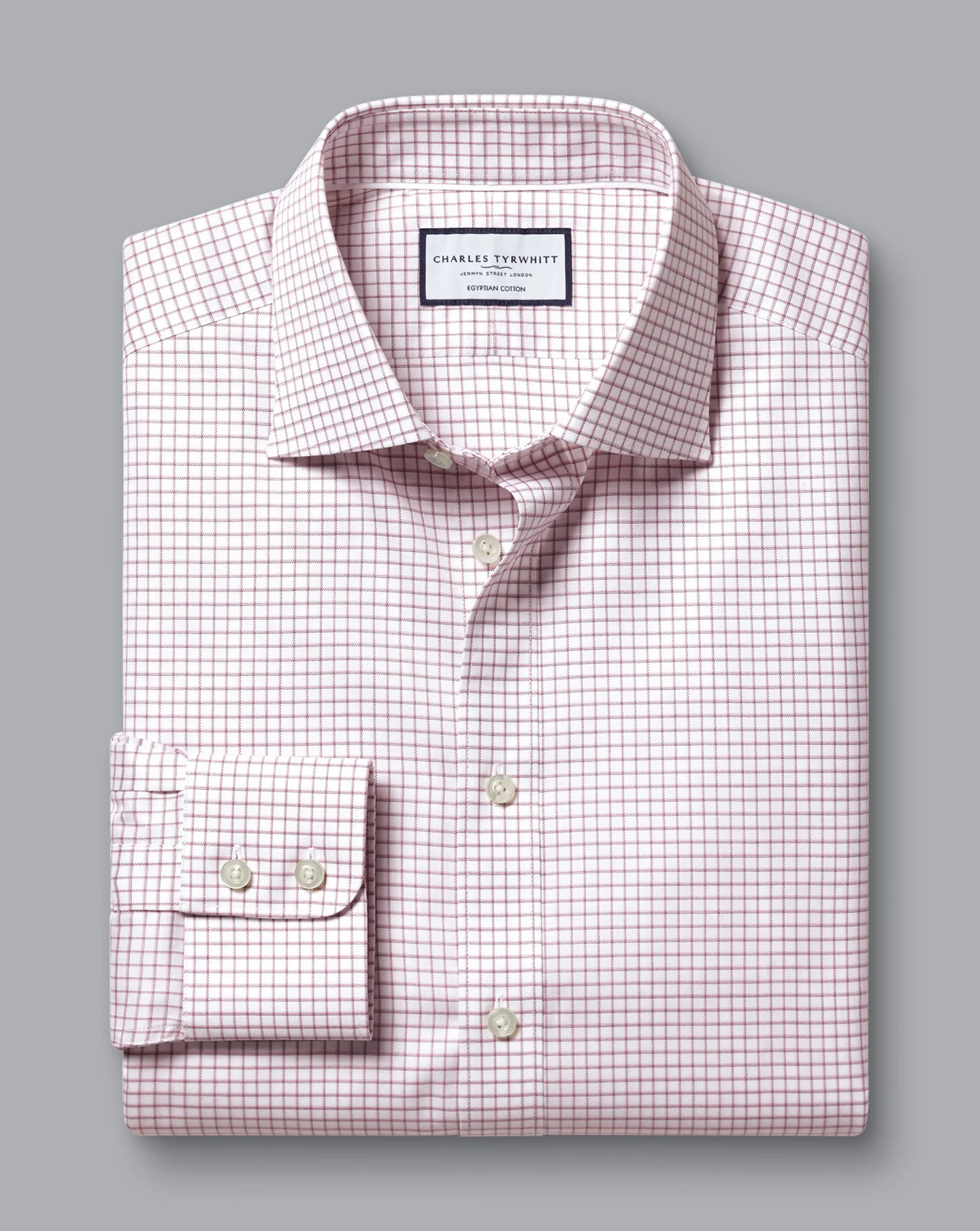 New Charles Tyrwhitt Semi-Spread Collar Egyptian Cotton Check Shirt - Dark Red