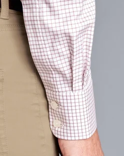 New Charles Tyrwhitt Semi-Spread Collar Egyptian Cotton Check Shirt - Dark Red