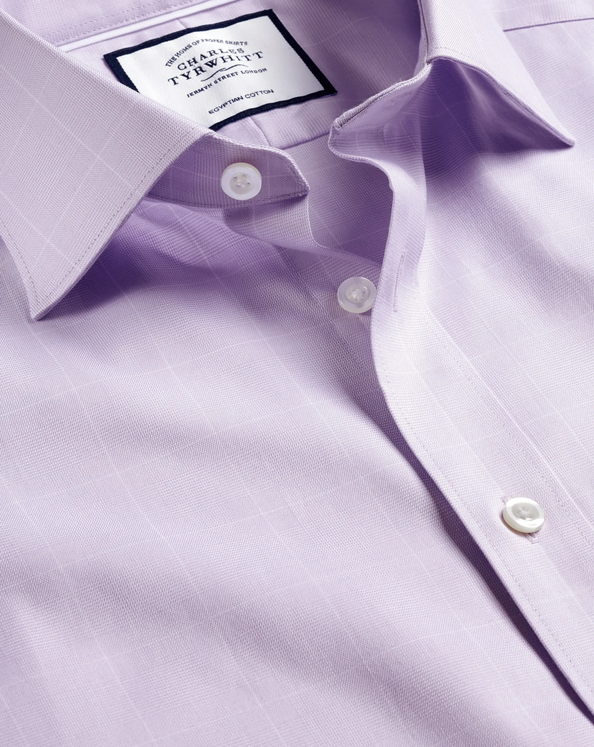 Store Charles Tyrwhitt Semi-Spread Collar Egyptian Cotton Twill Prince of Wales Check Shirt - Purple Lilac