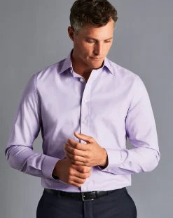 Store Charles Tyrwhitt Semi-Spread Collar Egyptian Cotton Twill Prince of Wales Check Shirt - Purple Lilac