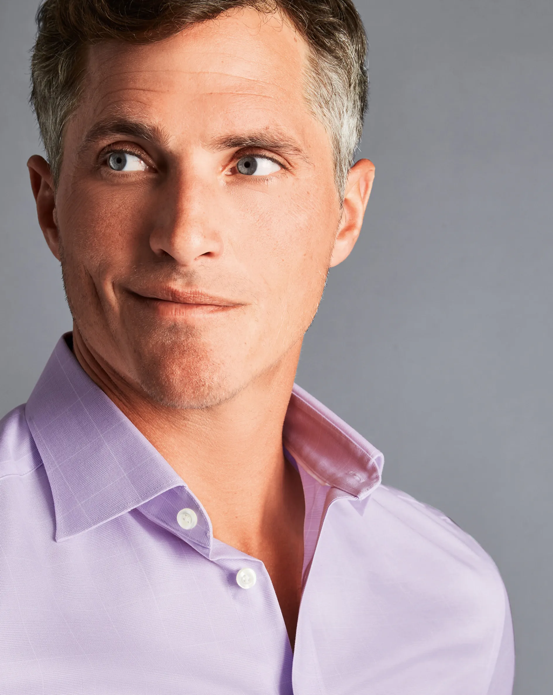 Store Charles Tyrwhitt Semi-Spread Collar Egyptian Cotton Twill Prince of Wales Check Shirt - Purple Lilac
