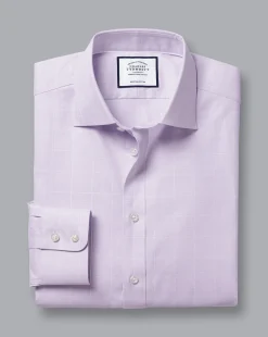 Store Charles Tyrwhitt Semi-Spread Collar Egyptian Cotton Twill Prince of Wales Check Shirt - Purple Lilac