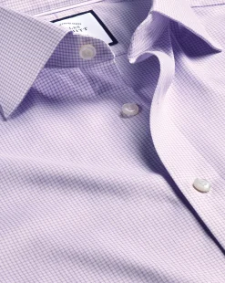 Clearance Charles Tyrwhitt Semi-Spread Collar Egyptian Cotton Twill Small Grid Check Shirt - Purple Violet