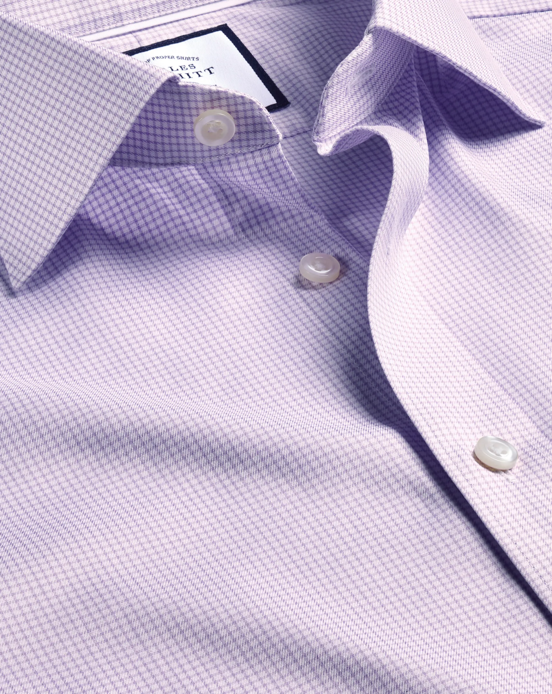 Clearance Charles Tyrwhitt Semi-Spread Collar Egyptian Cotton Twill Small Grid Check Shirt - Purple Violet