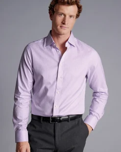 Clearance Charles Tyrwhitt Semi-Spread Collar Egyptian Cotton Twill Small Grid Check Shirt - Purple Violet