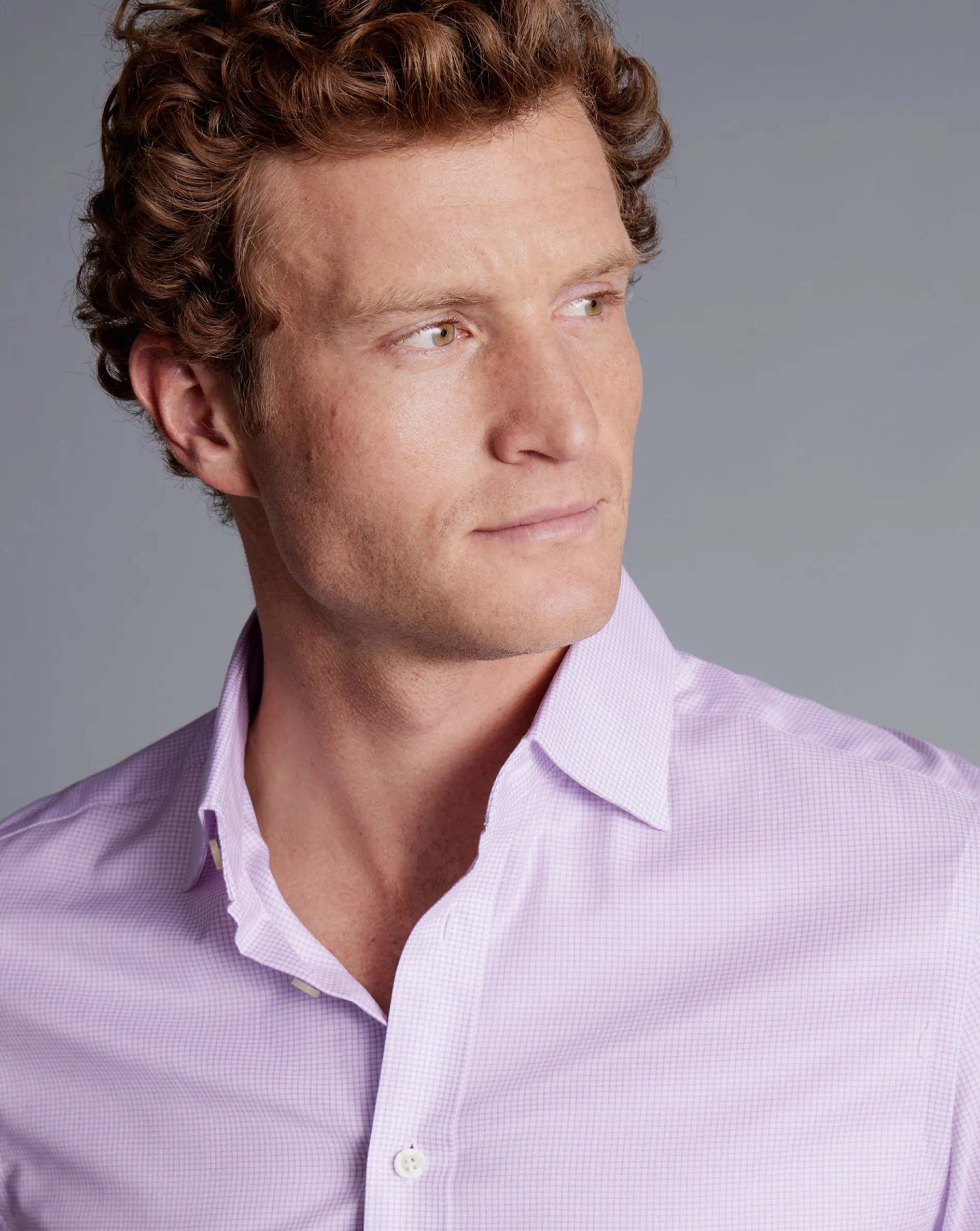 Clearance Charles Tyrwhitt Semi-Spread Collar Egyptian Cotton Twill Small Grid Check Shirt - Purple Violet