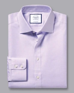 Clearance Charles Tyrwhitt Semi-Spread Collar Egyptian Cotton Twill Small Grid Check Shirt - Purple Violet