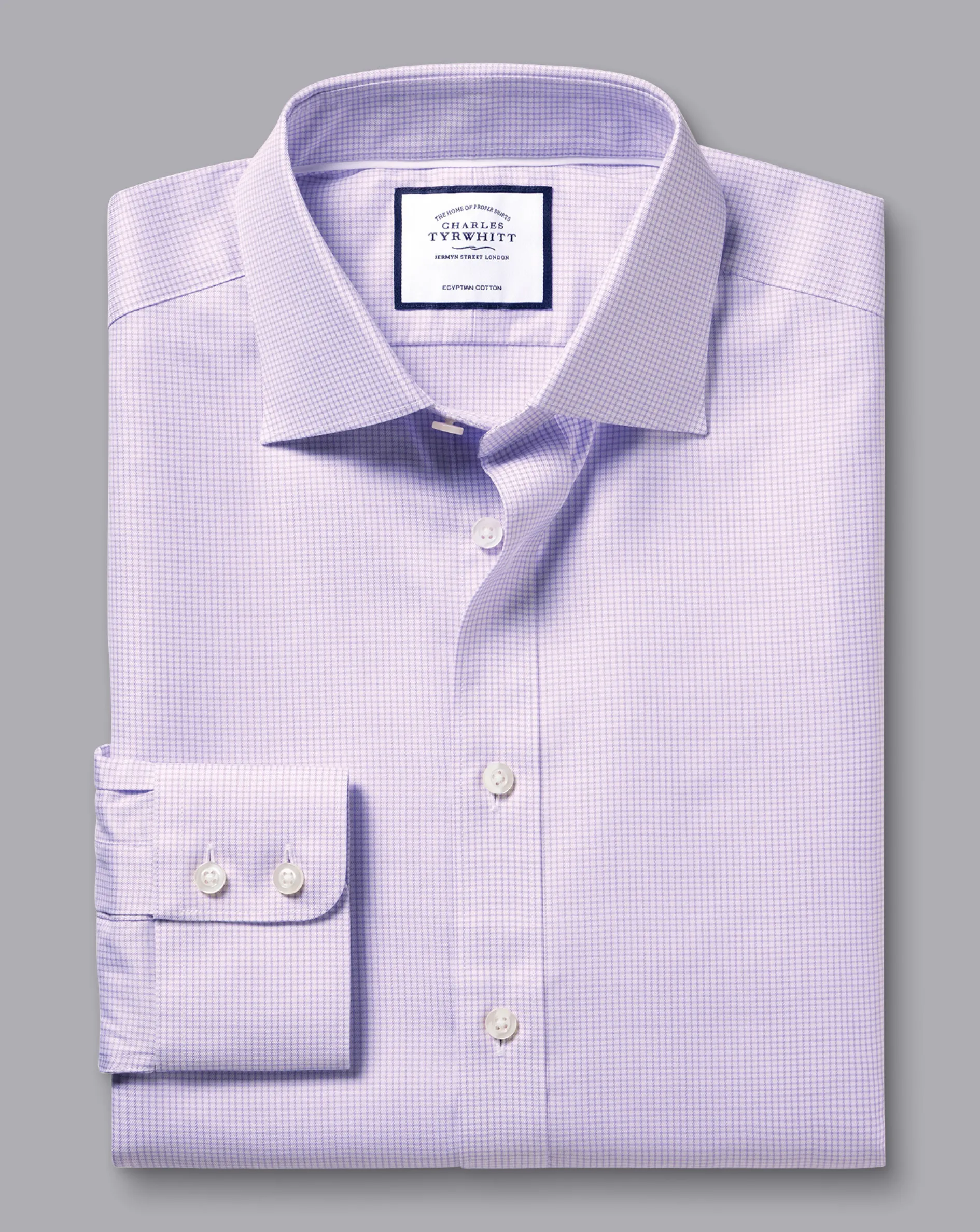 Clearance Charles Tyrwhitt Semi-Spread Collar Egyptian Cotton Twill Small Grid Check Shirt - Purple Violet
