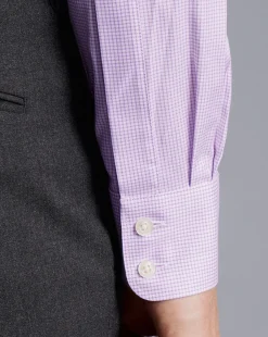Clearance Charles Tyrwhitt Semi-Spread Collar Egyptian Cotton Twill Small Grid Check Shirt - Purple Violet
