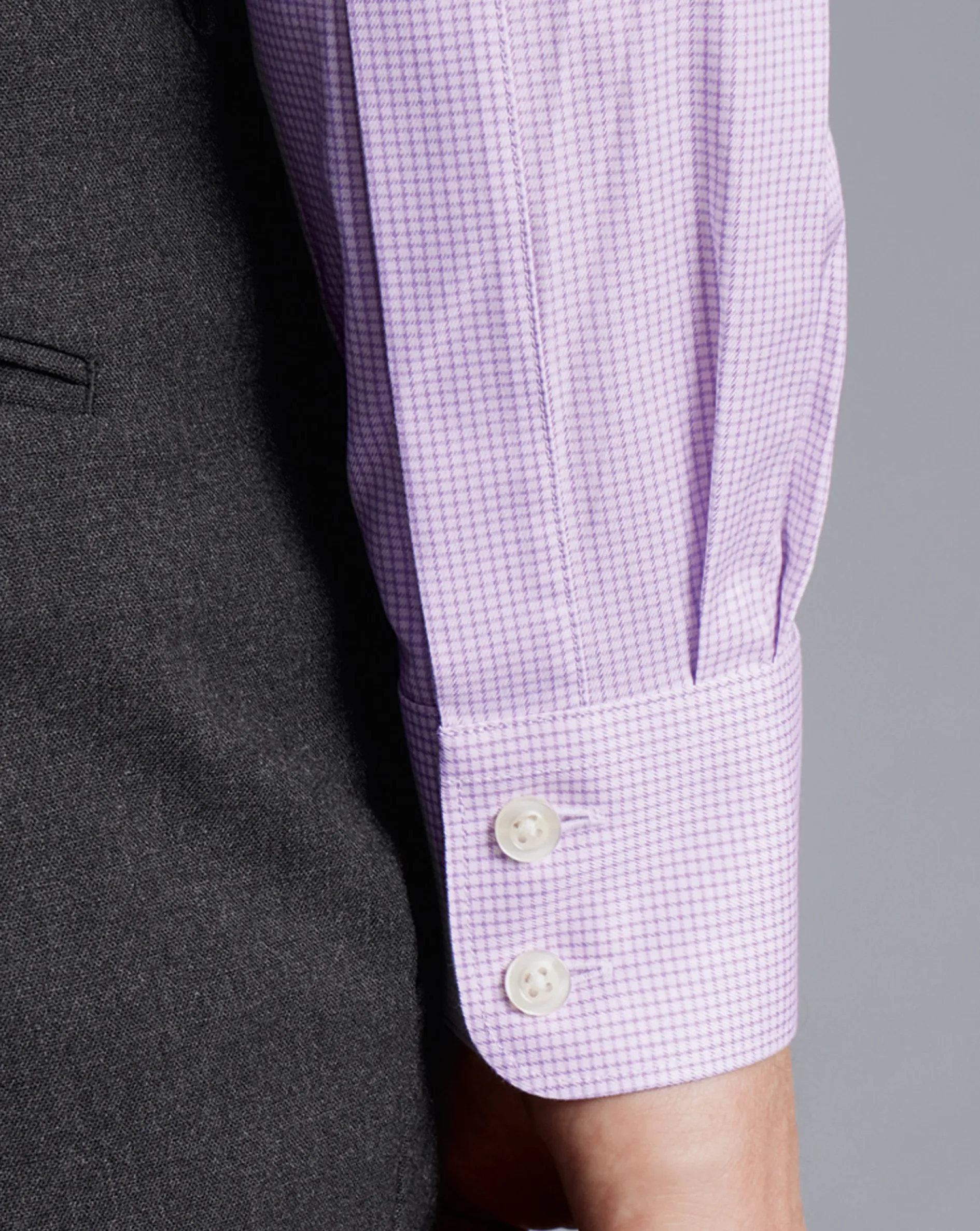Clearance Charles Tyrwhitt Semi-Spread Collar Egyptian Cotton Twill Small Grid Check Shirt - Purple Violet