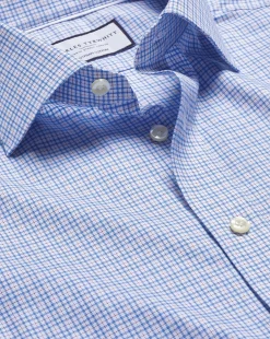 New Charles Tyrwhitt Semi-Spread Collar Egyptian Cotton Multi Check Shirt - Cornflower Blue