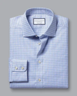 New Charles Tyrwhitt Semi-Spread Collar Egyptian Cotton Multi Check Shirt - Cornflower Blue