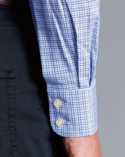 New Charles Tyrwhitt Semi-Spread Collar Egyptian Cotton Multi Check Shirt - Cornflower Blue