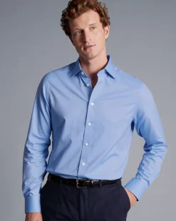 Clearance Charles Tyrwhitt Semi-Spread Collar Egyptian Cotton Berkshire Weave Shirt - Cornflower Blue