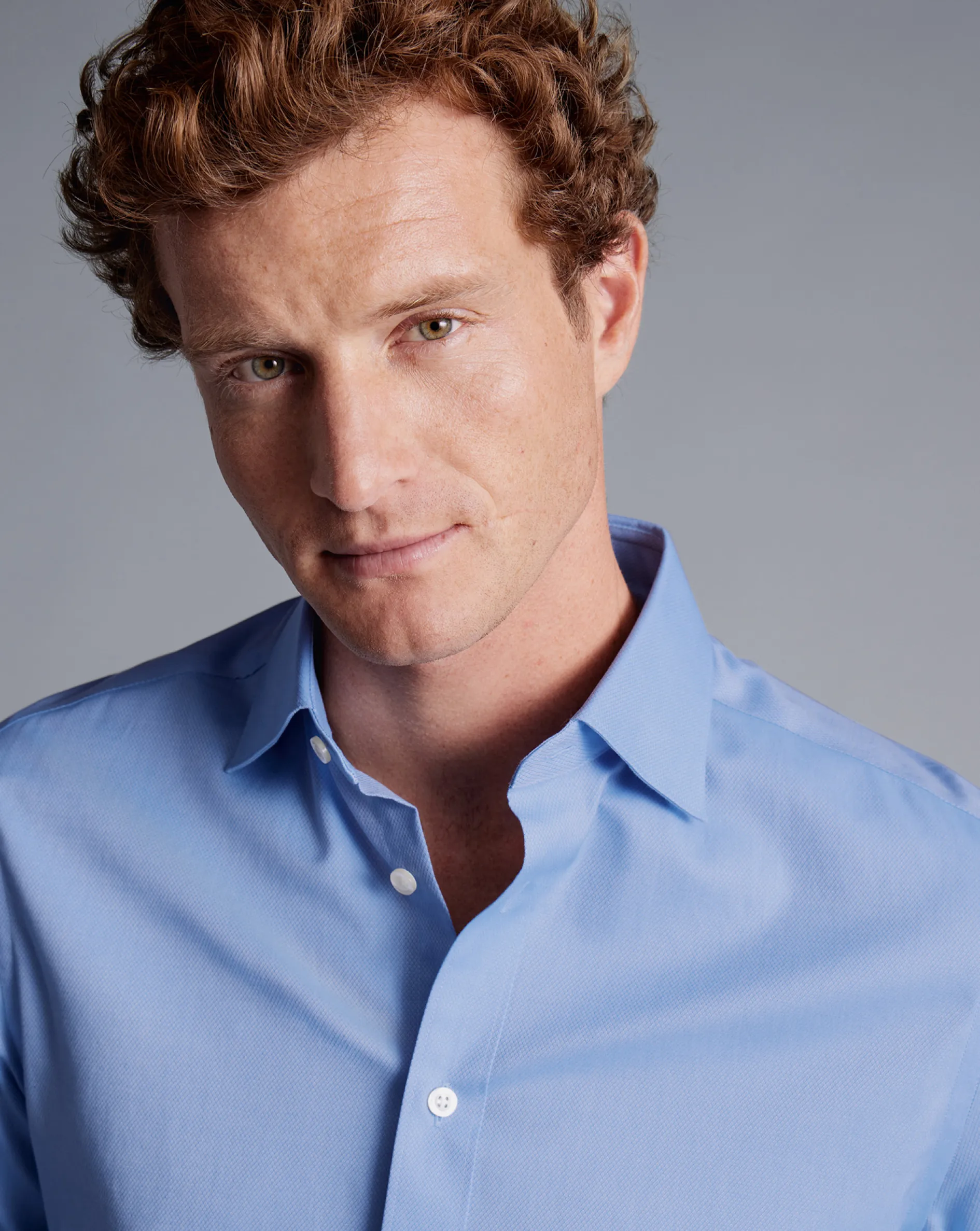 Clearance Charles Tyrwhitt Semi-Spread Collar Egyptian Cotton Berkshire Weave Shirt - Cornflower Blue