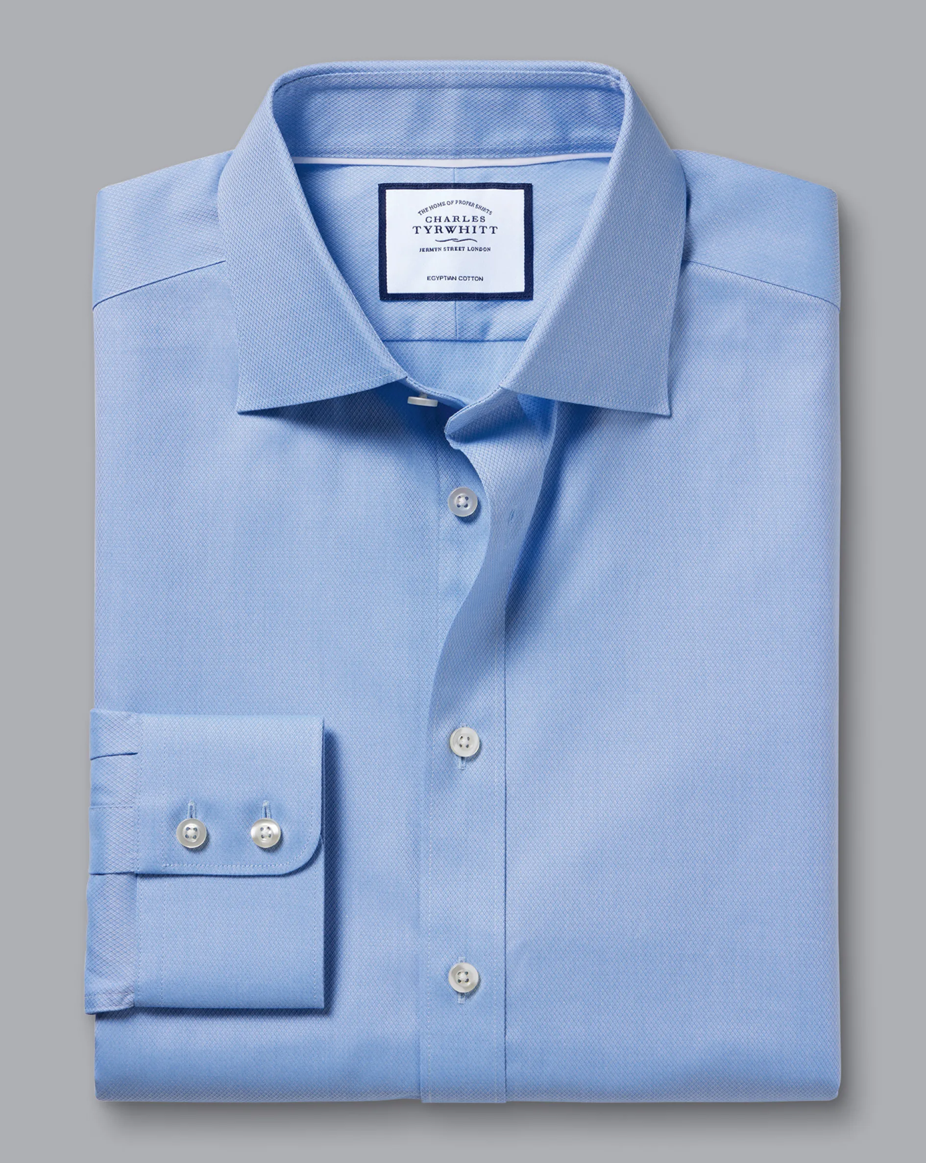 Clearance Charles Tyrwhitt Semi-Spread Collar Egyptian Cotton Berkshire Weave Shirt - Cornflower Blue