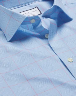 Hot Charles Tyrwhitt Semi-Spread Collar Egyptian Cotton Prince Of Wales Check Shirt - Blue Sky