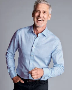 Hot Charles Tyrwhitt Semi-Spread Collar Egyptian Cotton Prince Of Wales Check Shirt - Blue Sky