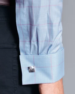 Hot Charles Tyrwhitt Semi-Spread Collar Egyptian Cotton Prince Of Wales Check Shirt - Blue Sky