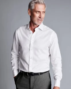 Outlet Charles Tyrwhitt Semi-Spread Collar Egyptian Cotton Hudson Weave Shirt - White