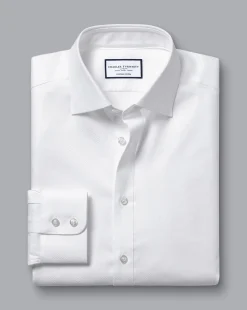 Outlet Charles Tyrwhitt Semi-Spread Collar Egyptian Cotton Hudson Weave Shirt - White