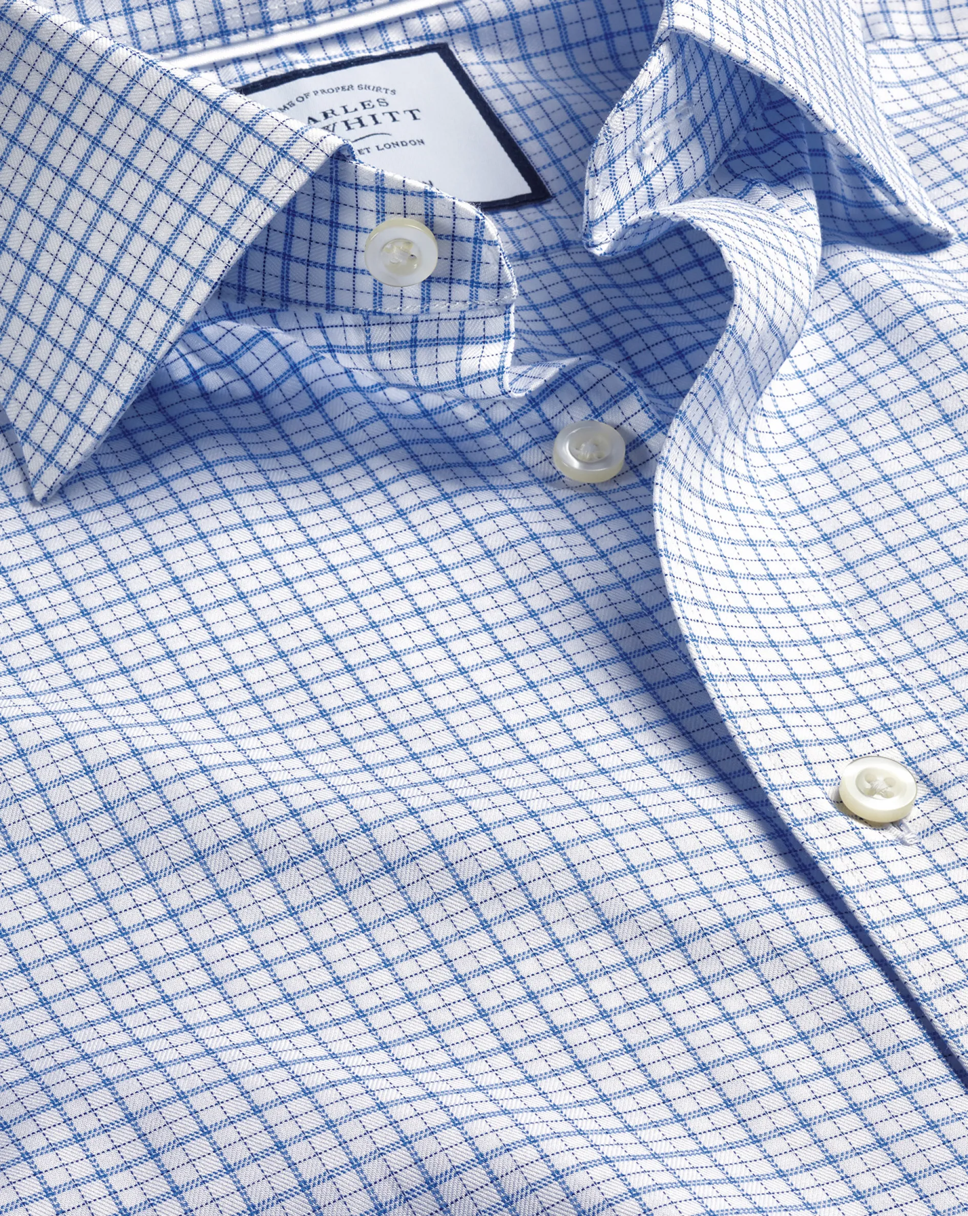 Flash Sale Charles Tyrwhitt Semi-Spread Collar Egyptian Cotton Twill Double Check Shirt - Ocean Blue