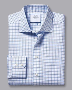 Flash Sale Charles Tyrwhitt Semi-Spread Collar Egyptian Cotton Twill Double Check Shirt - Ocean Blue