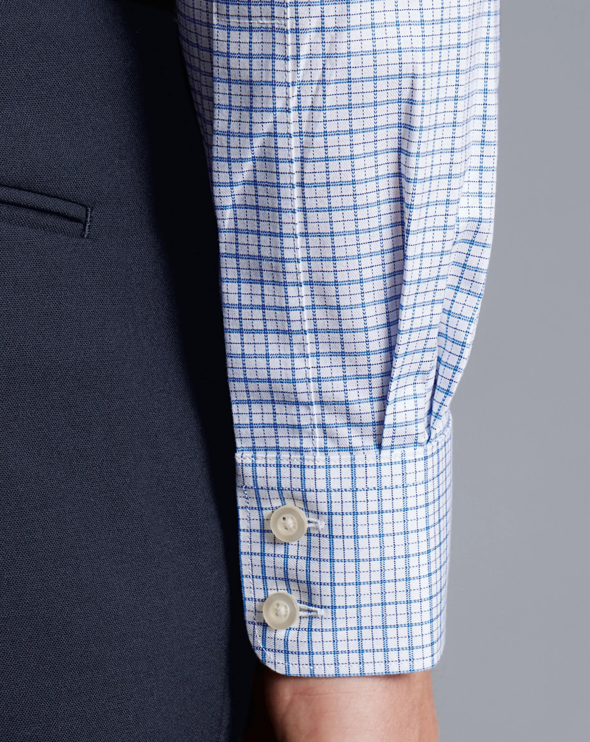 Flash Sale Charles Tyrwhitt Semi-Spread Collar Egyptian Cotton Twill Double Check Shirt - Ocean Blue