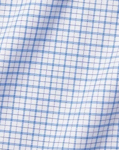 Flash Sale Charles Tyrwhitt Semi-Spread Collar Egyptian Cotton Twill Double Check Shirt - Ocean Blue