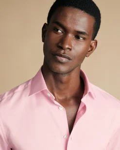 Clearance Charles Tyrwhitt Semi-Spread Collar Egyptian Cotton Windsor Weave Shirt - Pink