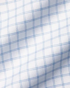 Sale Charles Tyrwhitt Semi-Spread Collar Egyptian Cotton Twill Twin Check Shirt - Cornflower Blue
