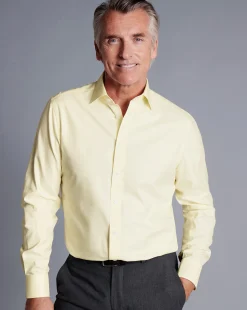 Online Charles Tyrwhitt Semi-Spread Collar Egyptian Cotton Berkshire Weave Shirt - Lemon Lemon Yellow